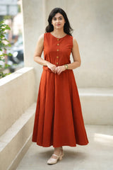 Women Rust Cotton Top and Skirt set