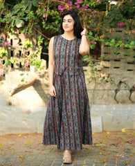 Women Blue and Black Cotton Top and Skirt set