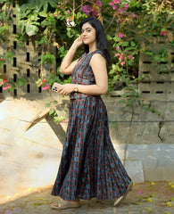Women Blue and Black Cotton Top and Skirt set