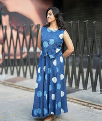 Women Blue Polka Cotton Top and Skirt set