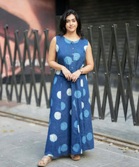 Women Blue Polka Cotton Top and Skirt set