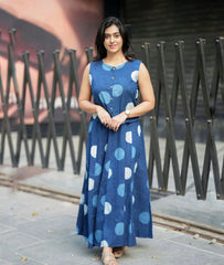 Women Blue Polka Cotton Top and Skirt set