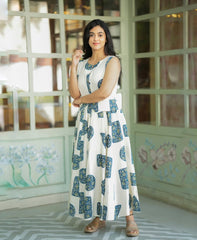 Women White Artistic Cotton Top and Skirt set