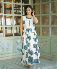 Women White Artistic Cotton Top and Skirt set