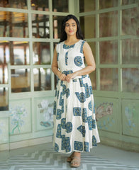 Women White Artistic Cotton Top and Skirt set