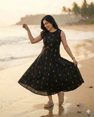 Women Black Cotton Top and Skirt set