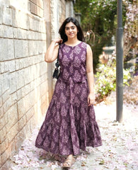 Women Purple Cotton Top and Skirt set