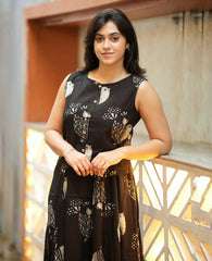 Women Black Bird Cotton Top and Skirt set