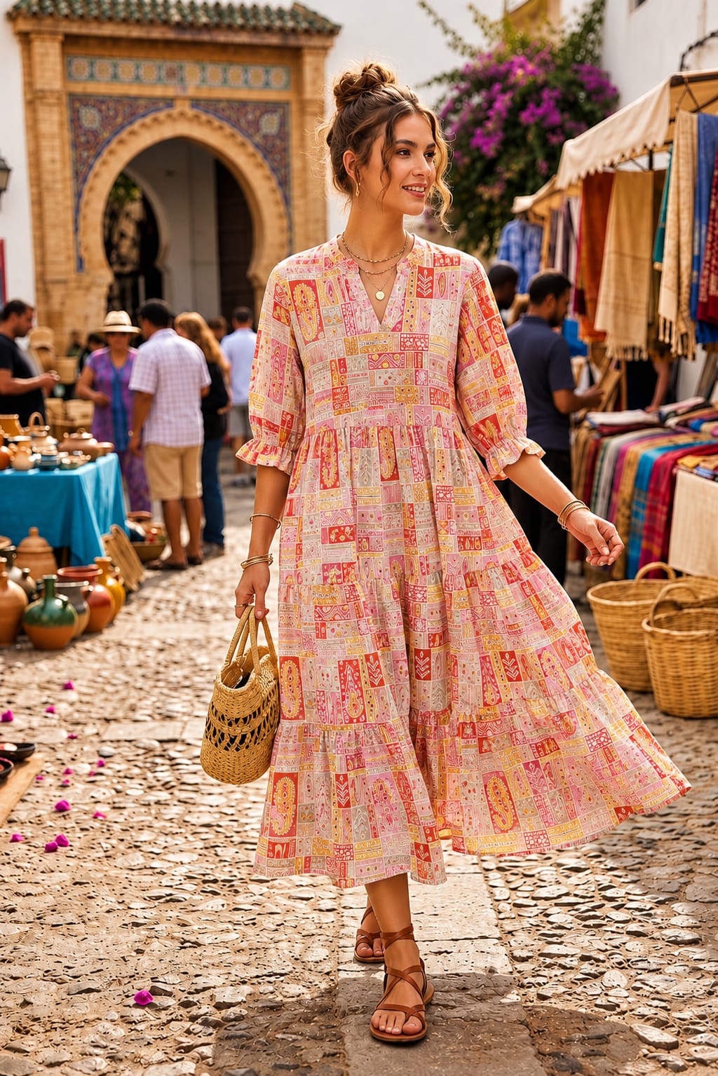 Women Pink Multi Cotton Anarkali Gown
