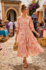 Women Pink Multi Cotton Anarkali Gown