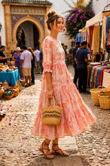Women Pink Multi Cotton Anarkali Gown