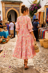 Women Pink Multi Cotton Anarkali Gown