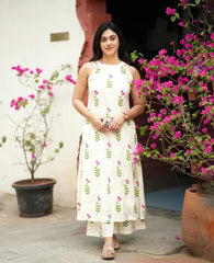 Women White Cotton Womanhood Cherry Kurta Pant set
