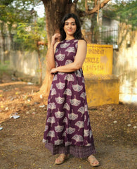 Women Wine Cotton Womanhood Lutea Kurta Pant set