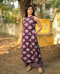 Women Wine Cotton Womanhood Lutea Kurta Pant set