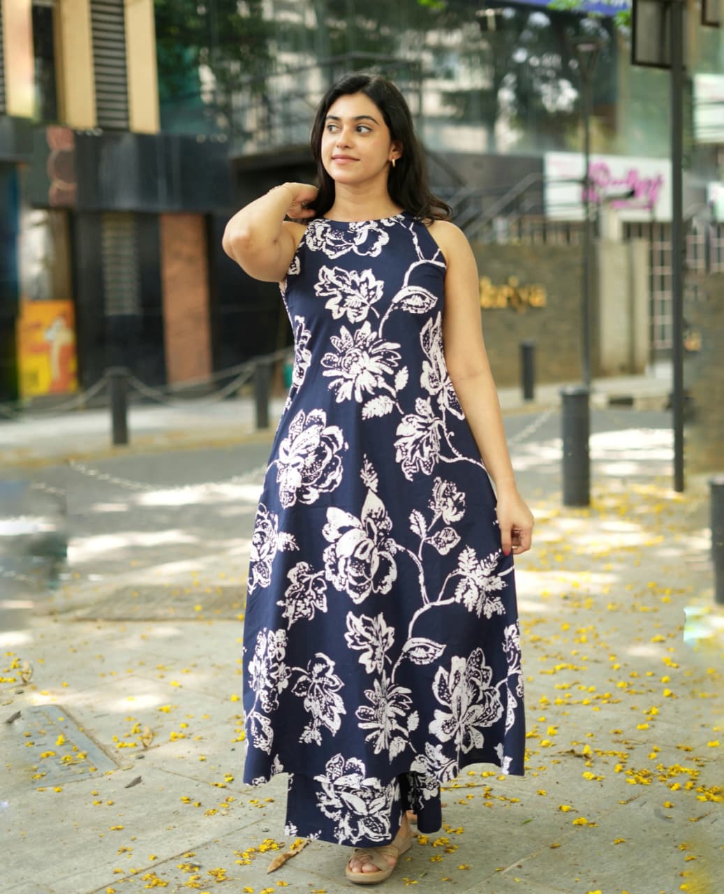 Woman Navy Blue Cotton Womanhood Kurta Pant set