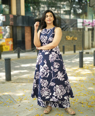 Woman Navy Blue Cotton Womanhood Kurta Pant set