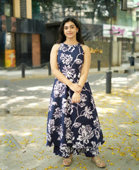 Woman Navy Blue Cotton Womanhood Kurta Pant set