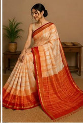 Pure Lal Paar Block Print Chanderi Silk Saree