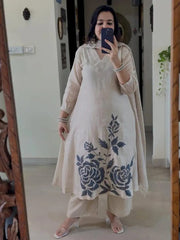 Women White Cotton Embroidery Kurta Pant and Dupatta set