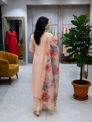 Women Peach Roman Silk Kurta Pant and Dupatta set
