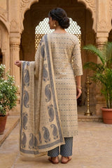Women Blue Carrie Cotton Kurta Pant and Dupatta set