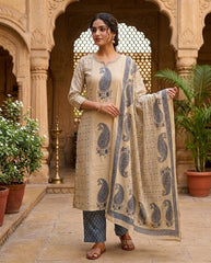Women Blue Carrie Cotton Kurta Pant and Dupatta set