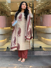 Women Red Carrie Cotton Kurta Pant and Dupatta set
