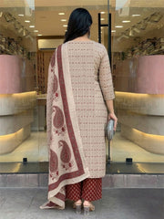 Women Red Carrie Cotton Kurta Pant and Dupatta set