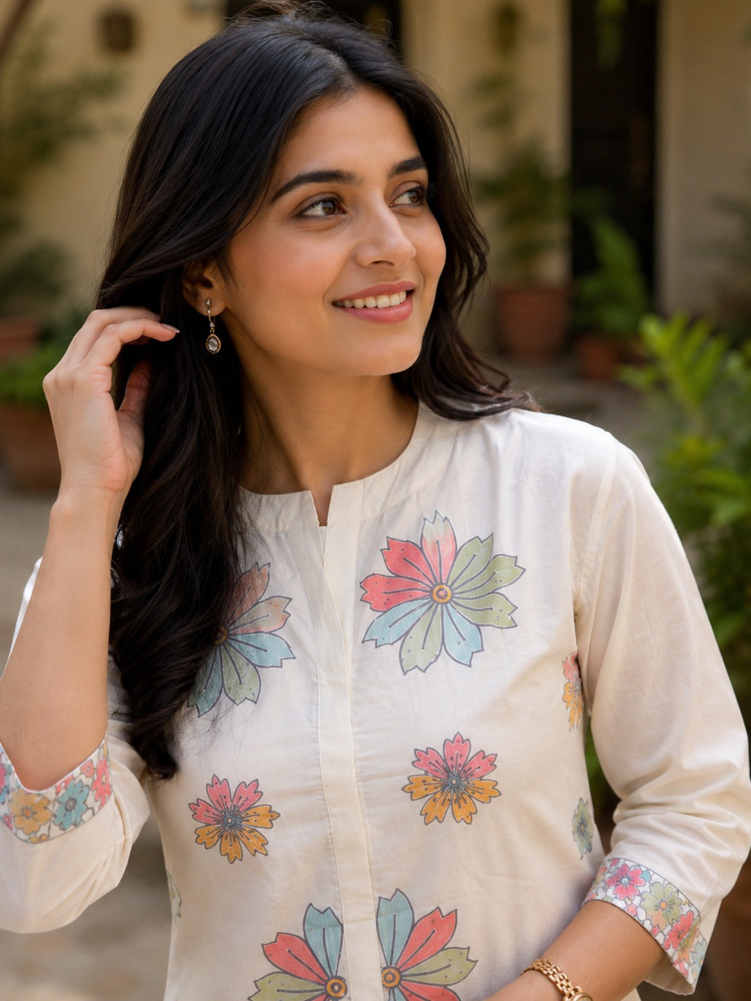 Women White Cotton Embroidery Flowers Co-Ord set