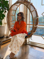Women Rust Cotton Evil eye Embroidery Kurta Pant set