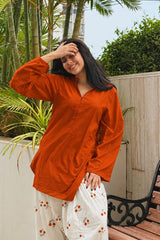 Women Rust Cotton Evil eye Embroidery Kurta Pant set