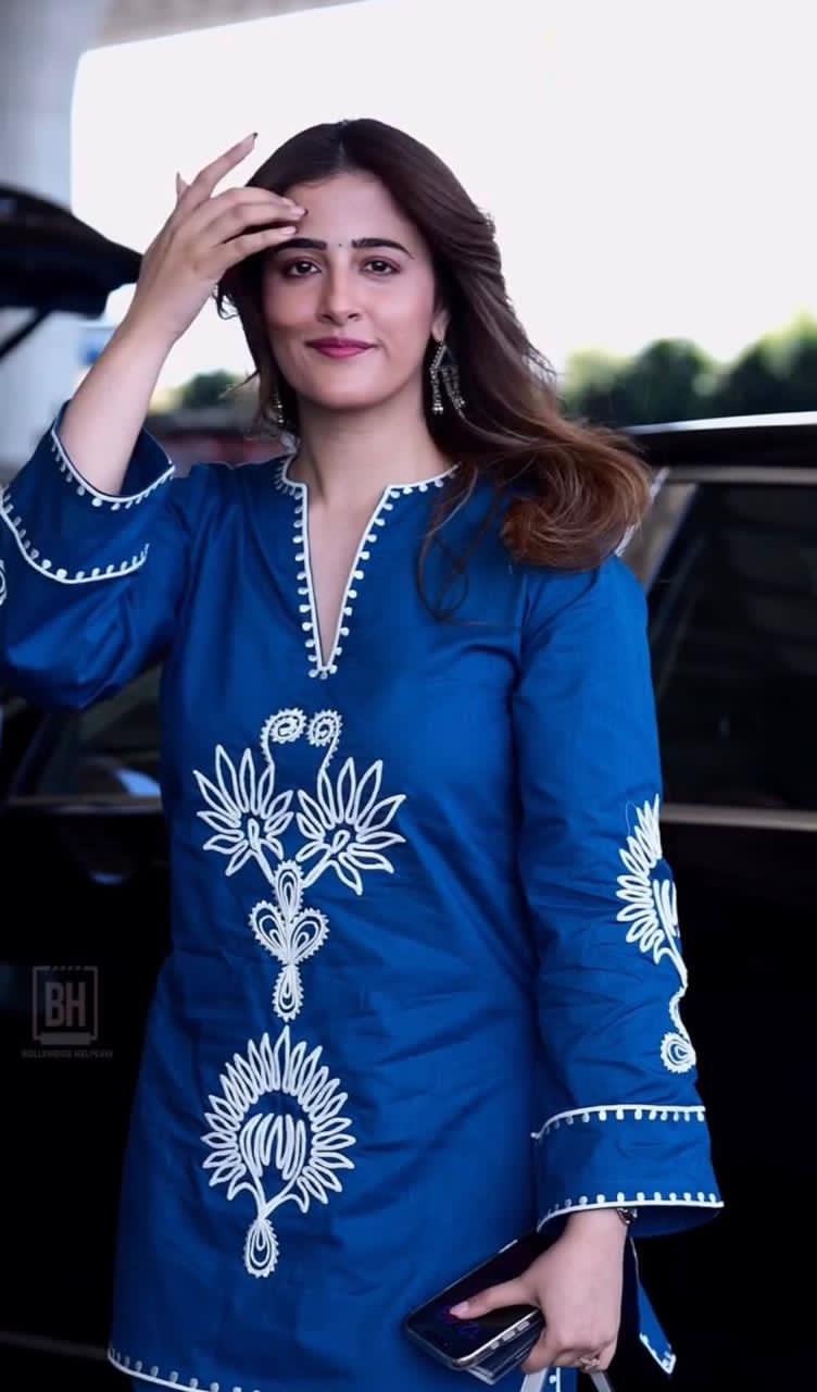 Women Navy Blue Cotton Embroidery Aari Work Co-Ord set