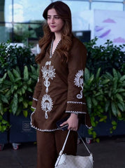 Women Brown Cotton Embroidery Co-Ord set
