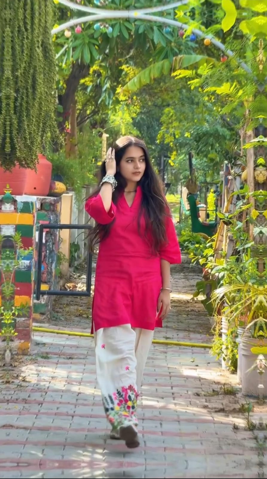 Women Pink Cotton Embroidery Pant Co-Ord set