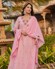 Women Pink Cotton Embroidery Boutique Kurta Pant and Dupatta set