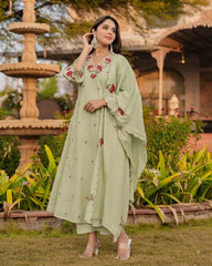 Women Green Cotton Embroidery Boutique Kurta Pant and Dupatta set