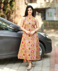 Women Pink Floral Cotton Womanhood Kurta Pant set
