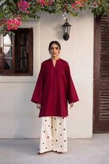 Women Rani Pink Cotton Hear Embroidery Palazzo Co-Ord set