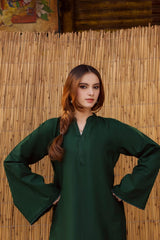 Women Green Cotton Heart Embroidery Palazzo Co-Ord set