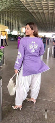 Women Purple Cotton Front Back Embroidery Co-Ord set