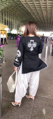 Women Black Cotton Front Back Embroidery Co-Ord set