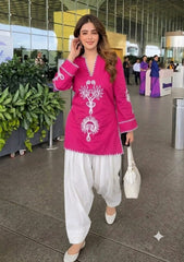 Women Pink Cotton Front Back Embroidery Co-Ord set