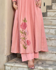 Women Pink Cotton Embroidery Printx Kurta Pant and Dupatta set