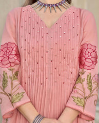Women Pink Cotton Embroidery Printx Kurta Pant and Dupatta set