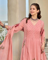 Women Pink Cotton Embroidery Printx Kurta Pant and Dupatta set