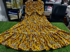 Women Cotton Mustard Middi Gown