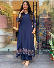Women Blue Cotton Hathi Kurta Pant set