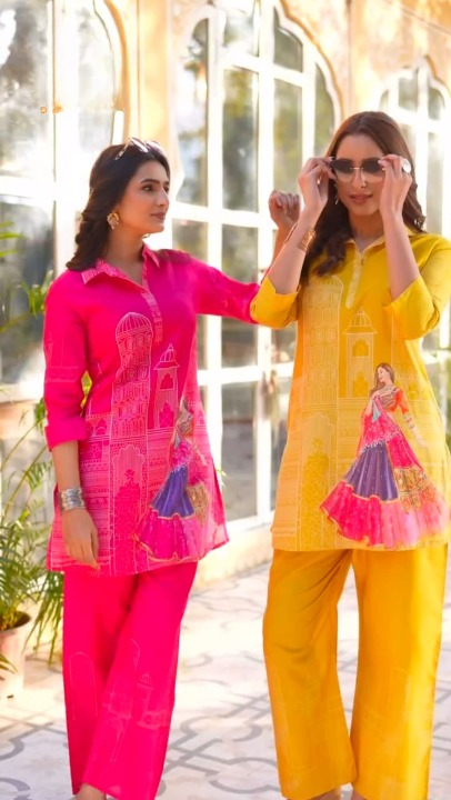 Women Pink Muslin Silk Ghoomer Co-Ord set