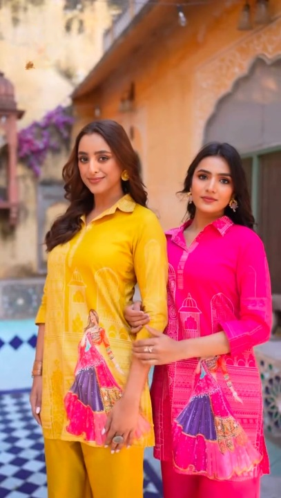Women Pink Muslin Silk Ghoomer Co-Ord set